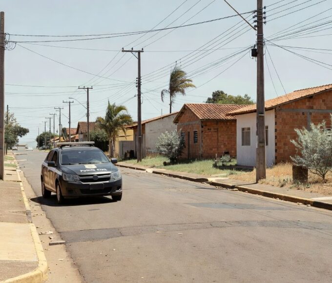 Viatura da Polícia Civil em Novo Gama após prisão por feminicídio