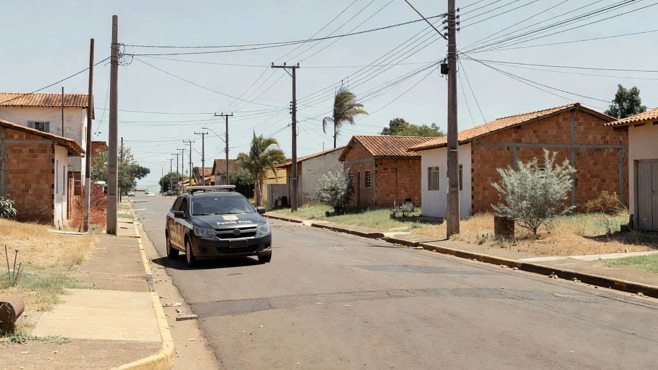Viatura da Polícia Civil em Novo Gama após prisão por feminicídio