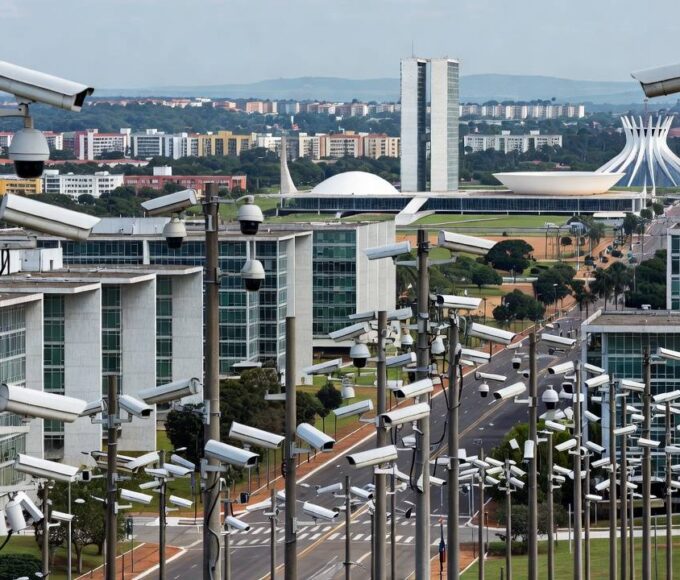 Câmeras de segurança da Plataforma DF 360º com IA instaladas no CONIC em Brasília
