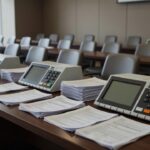 Urnas eletrônicas e documentos em seminário sobre falhas na integridade eleitoral de 2026