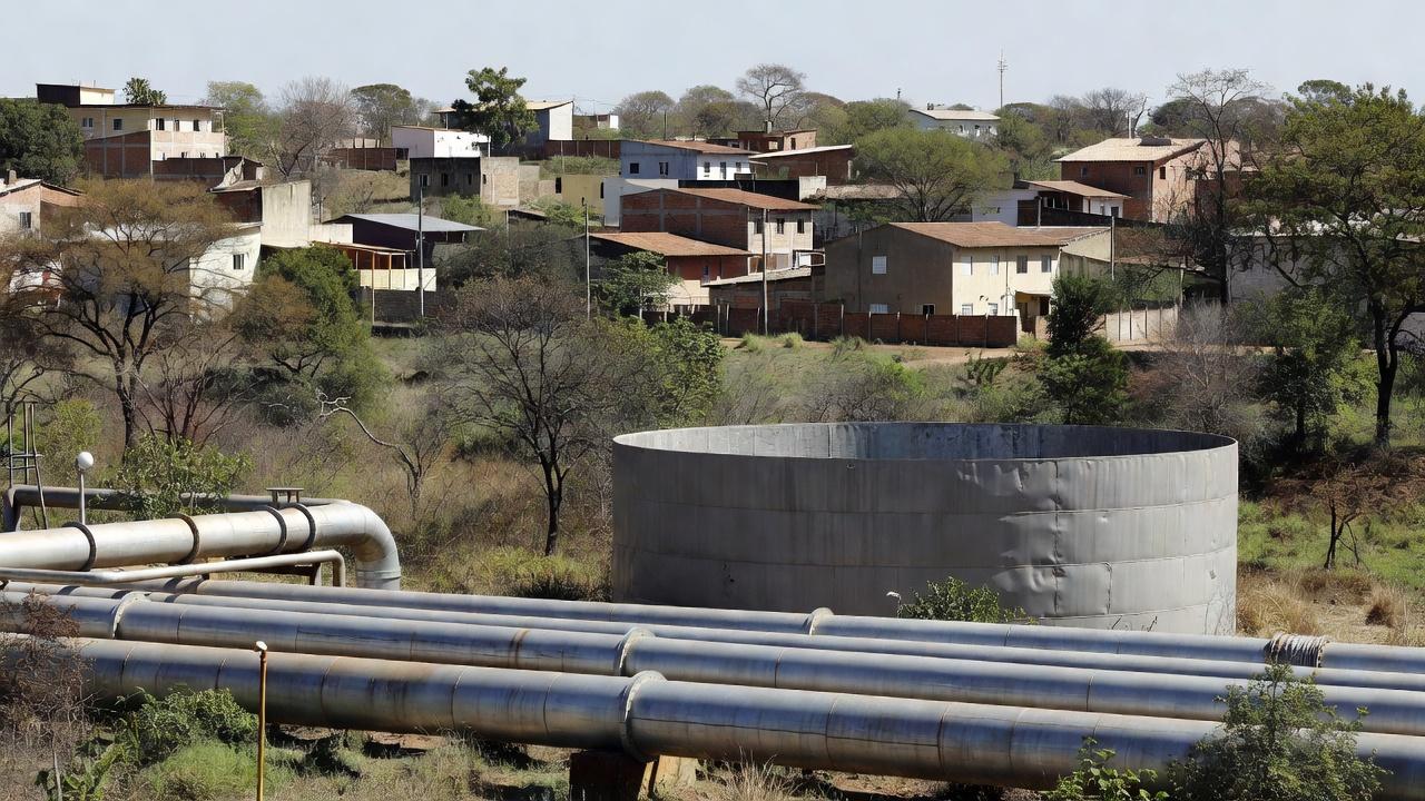 Reservatório e tubulações de água em Gama, DF