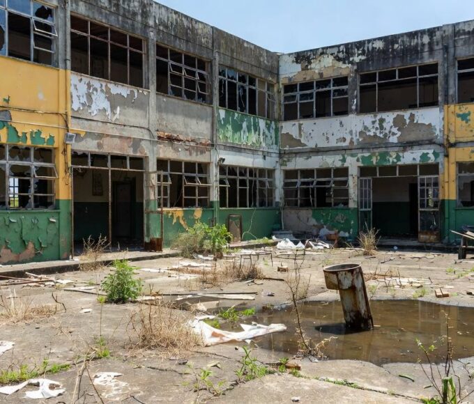 Escola pública precária em Brasília com infraestrutura deteriorada