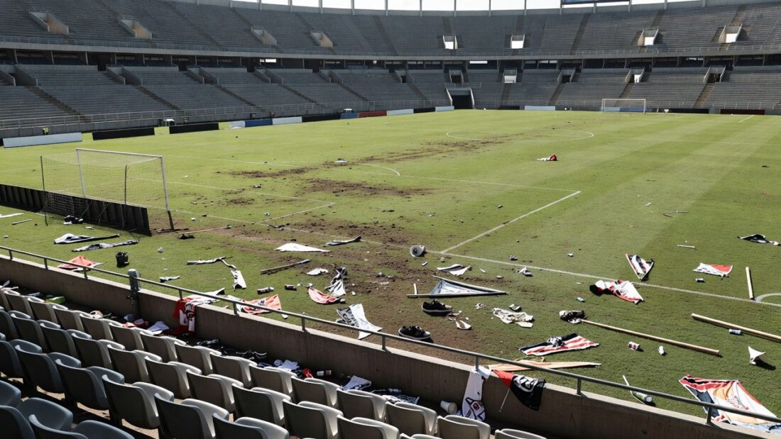 Estádio Bezerrão após briga entre torcidas em jogo da Série D