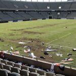 Estádio Bezerrão após briga entre torcidas em jogo da Série D