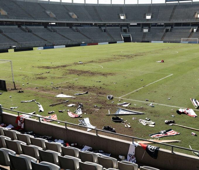 Estádio Bezerrão após briga entre torcidas em jogo da Série D
