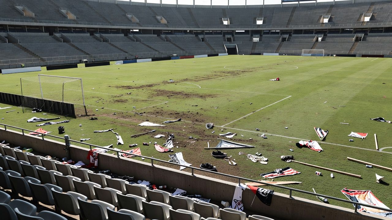 Estádio Bezerrão após briga entre torcidas em jogo da Série D