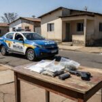 Viatura da PMDF com drogas e arma apreendidas no Gama por tráfico
