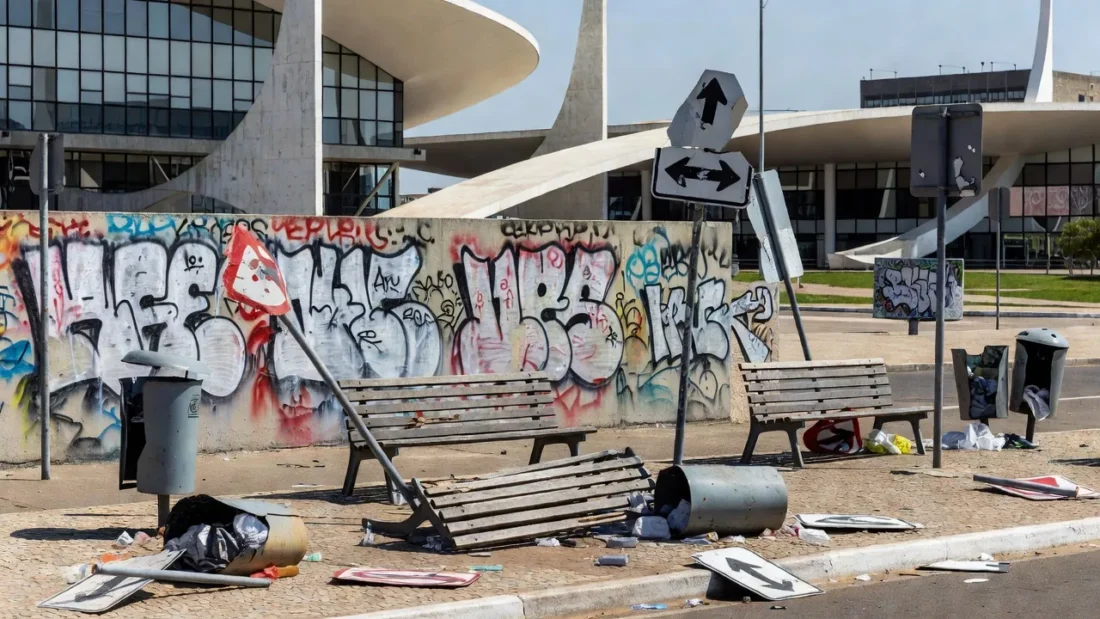 Monumento público em Brasília danificado por vandalismo
