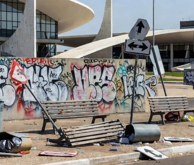 Monumento público em Brasília danificado por vandalismo