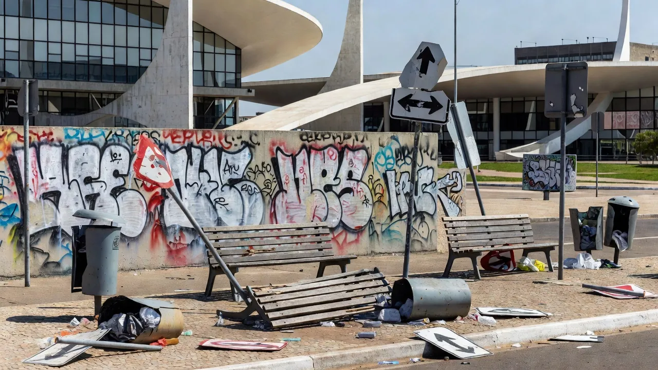 Monumento público em Brasília danificado por vandalismo