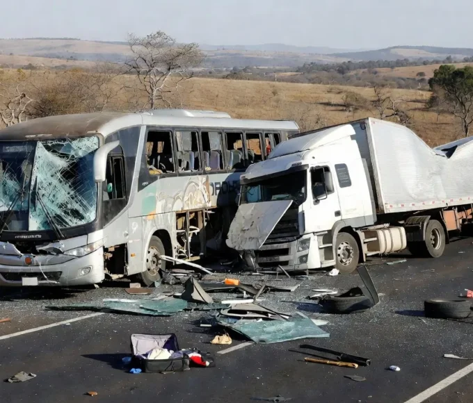 Acidente entre ônibus e caminhão na GO-010 em Luziânia, Goiás