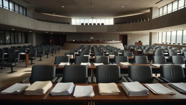 Prédio da CLDF em Brasília com iluminação dramática representando crise de credibilidade