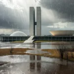 Chuva surpreendente em Brasília na estiagem com 33°C