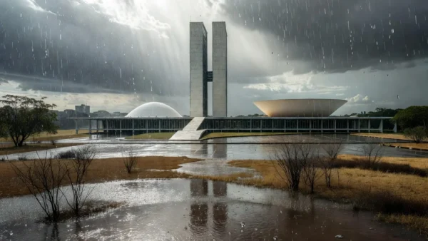 Chuva surpreendente em Brasília na estiagem com 33°C