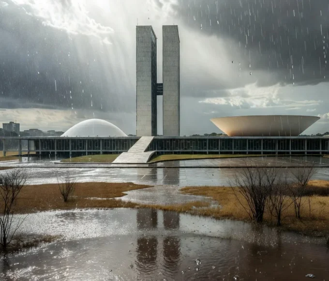 Chuva surpreendente em Brasília na estiagem com 33°C