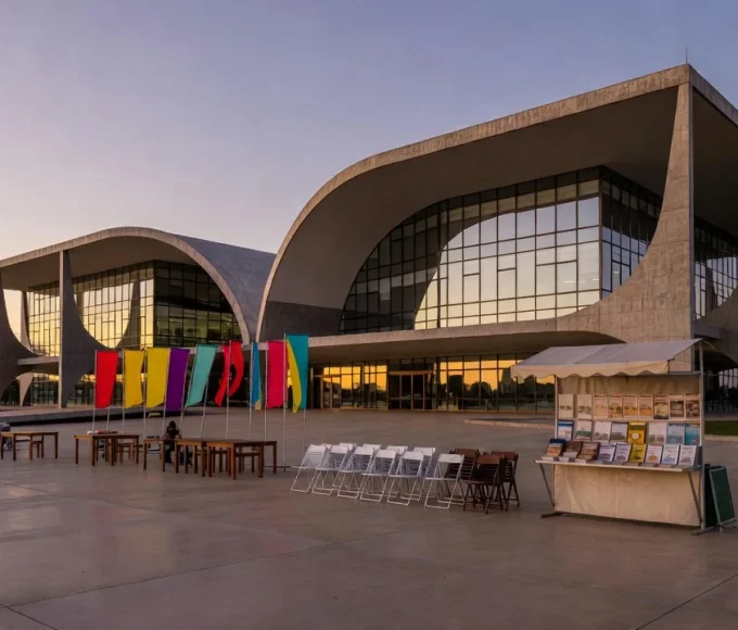 Edifício do Sesc-DF em Brasília durante evento pelos 80 anos do Sistema Comércio