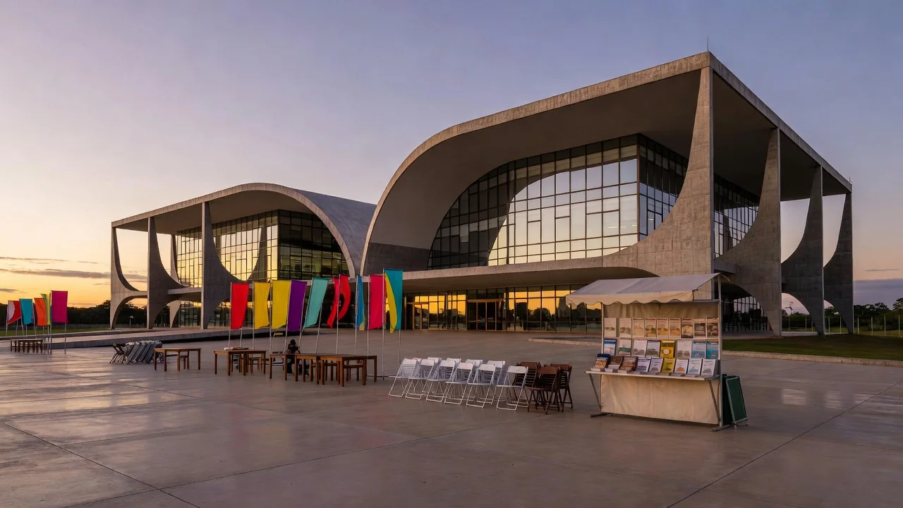 Edifício do Sesc-DF em Brasília durante evento pelos 80 anos do Sistema Comércio