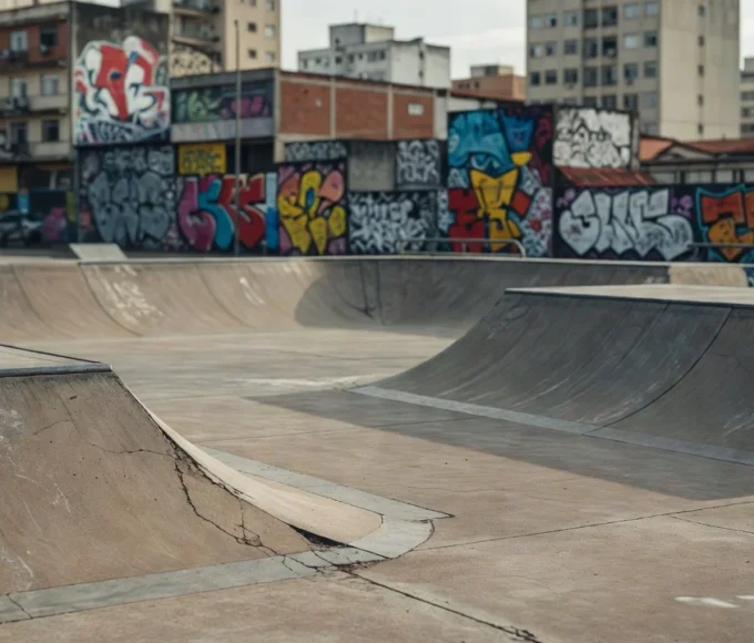 Pista de skate em área urbana do sul do Brasil para evento Gama Art Day inclusivo