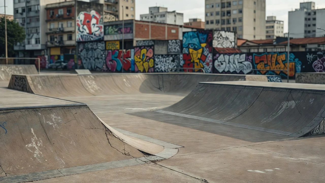 Pista de skate em área urbana do sul do Brasil para evento Gama Art Day inclusivo
