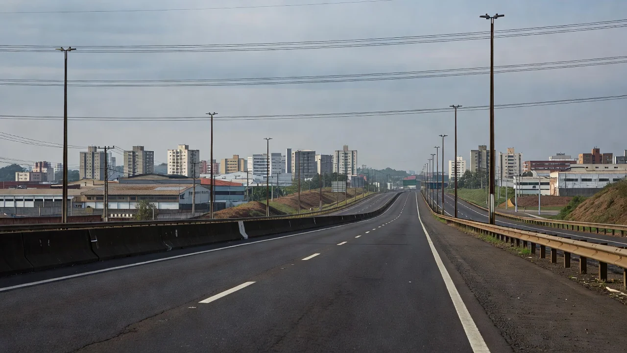 Rodovia BR-040 com paisagem urbana ao fundo
