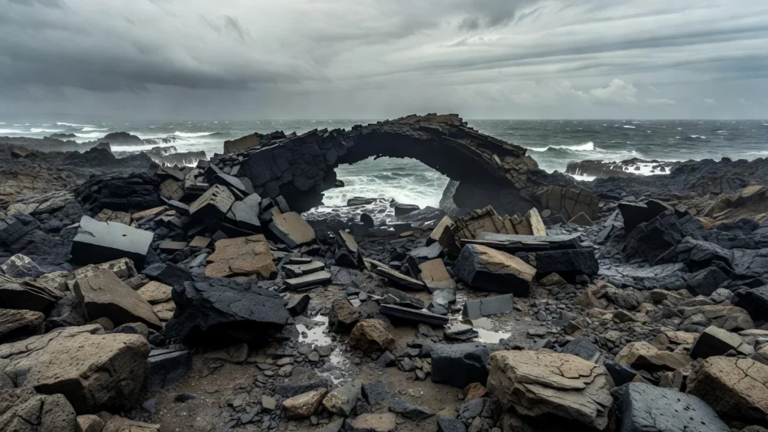 Arco natural de lava desabado no Havaí após tempestade