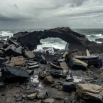 Arco natural de lava desabado no Havaí após tempestade