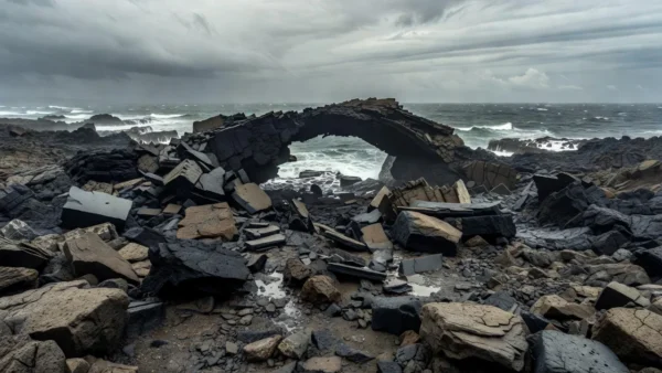 Arco natural de lava desabado no Havaí após tempestade