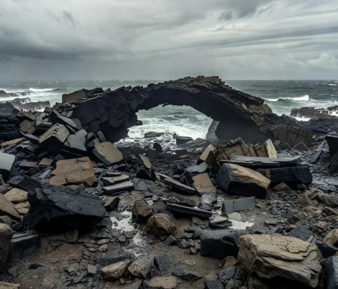 Arco natural de lava desabado no Havaí após tempestade