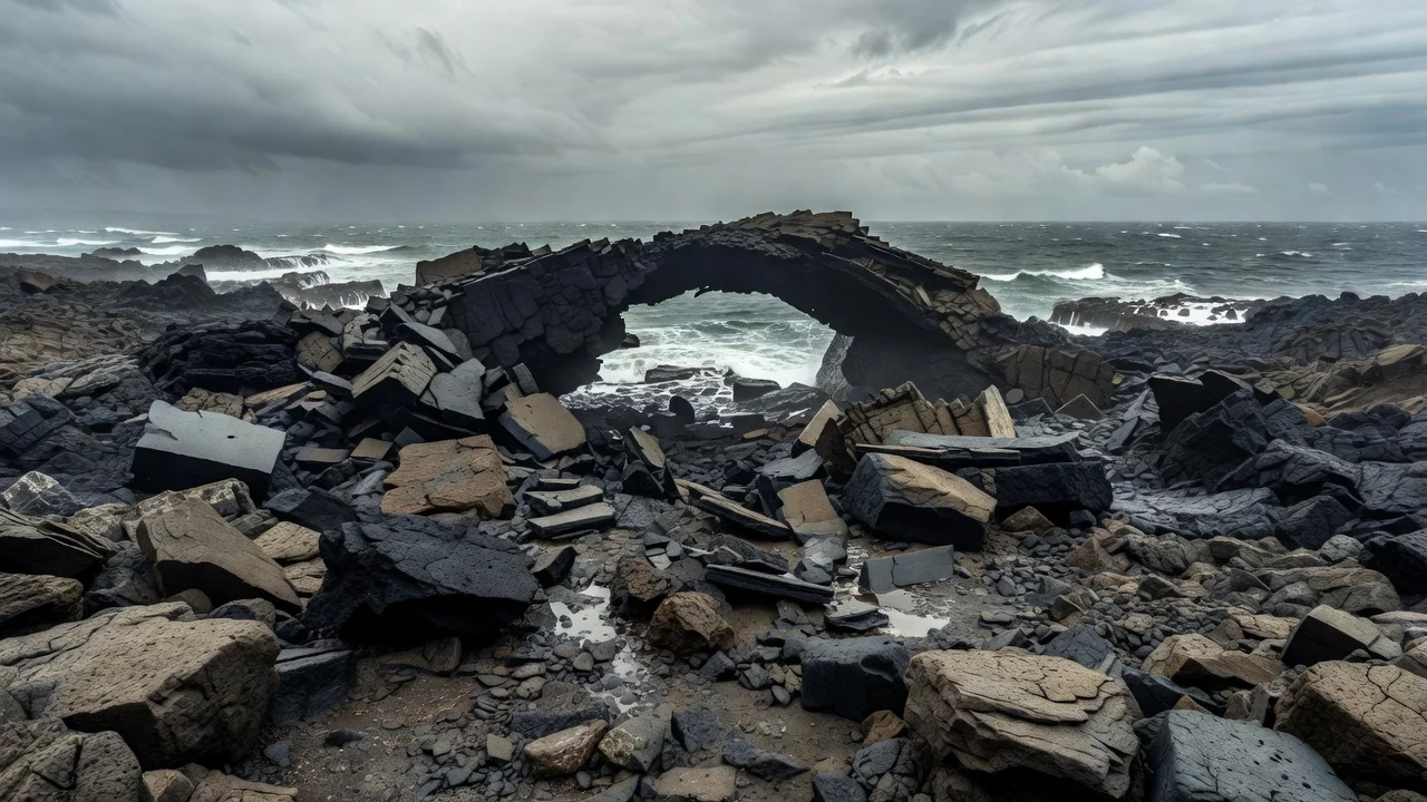 Arco natural de lava desabado no Havaí após tempestade